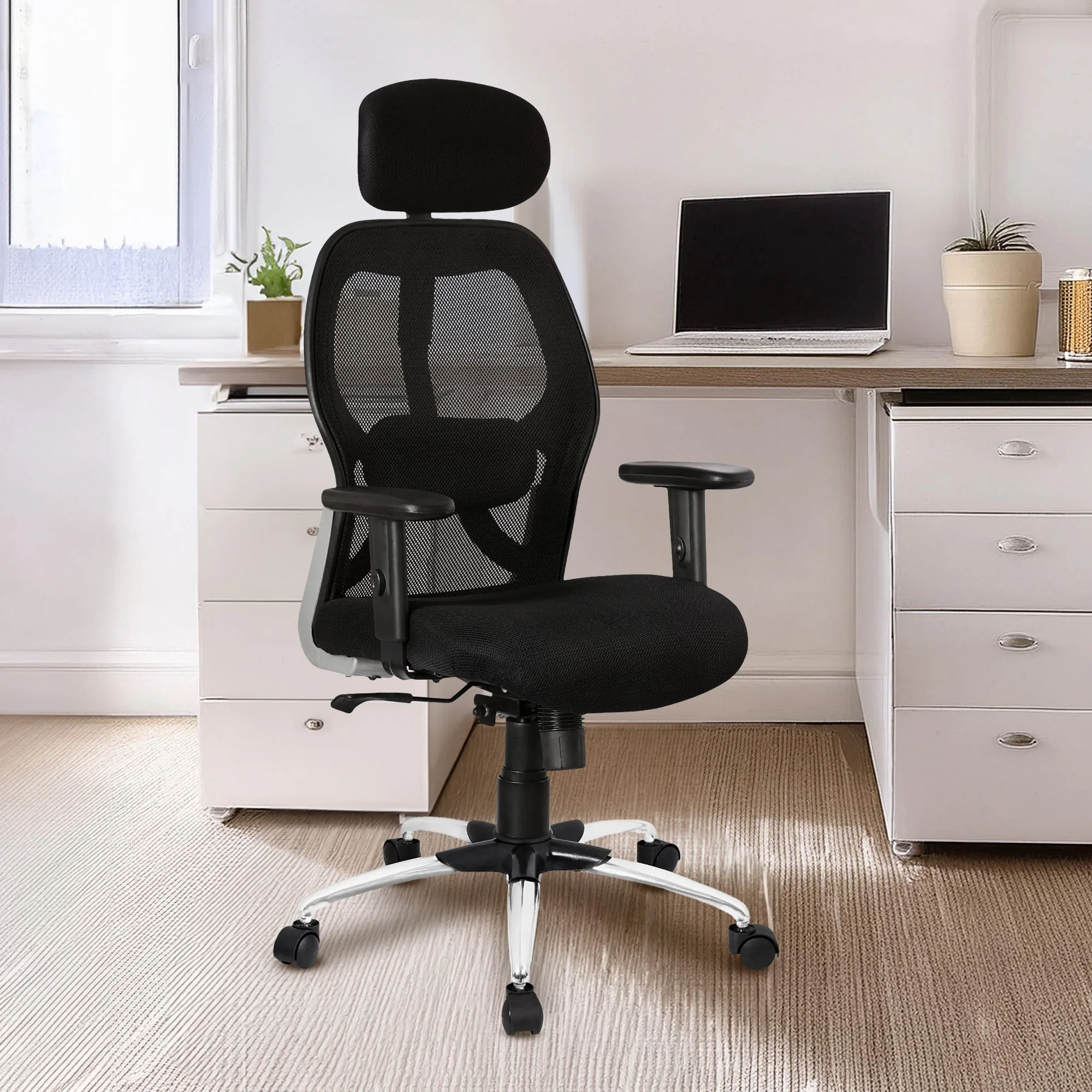 SAVYA HOME Apollo Chrome Base Office Chair - Ergonomic Chair Deal