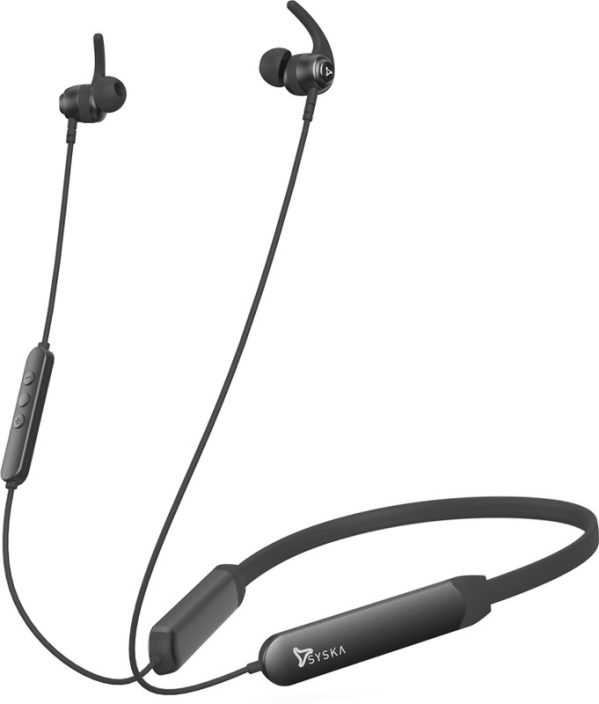 Syska PACE HE100H with ENC,10mm Driver,Fast Charging,100Hr Playback Bluetooth(JADE BLACK, In the Ear)